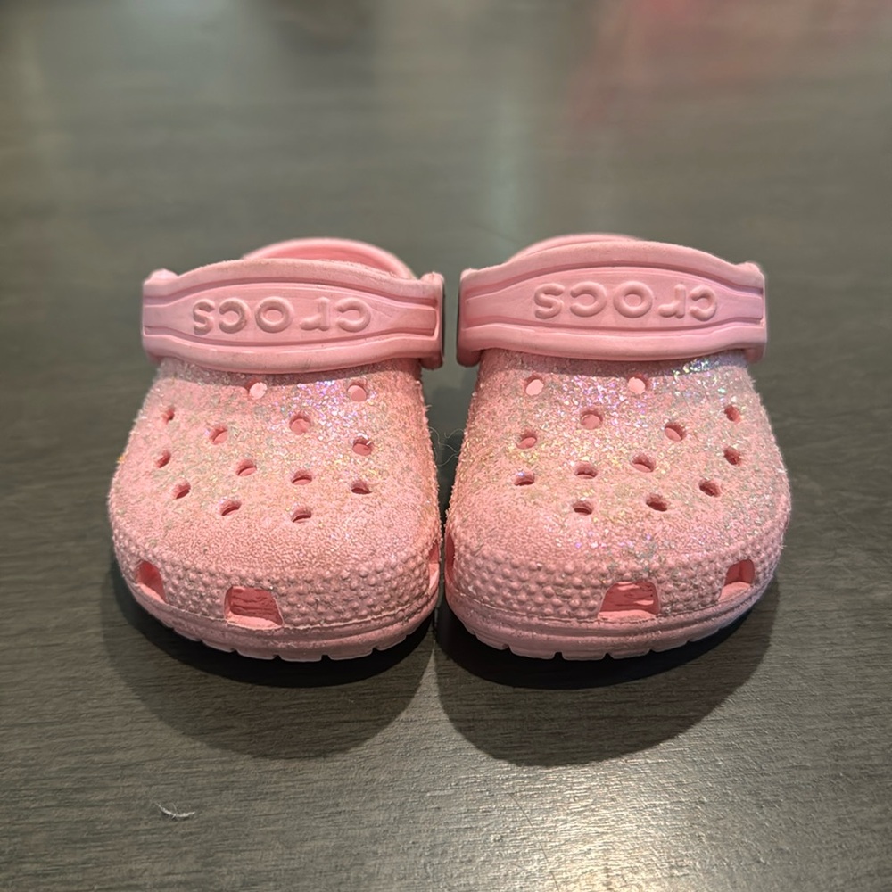 Pink sparkly crocs